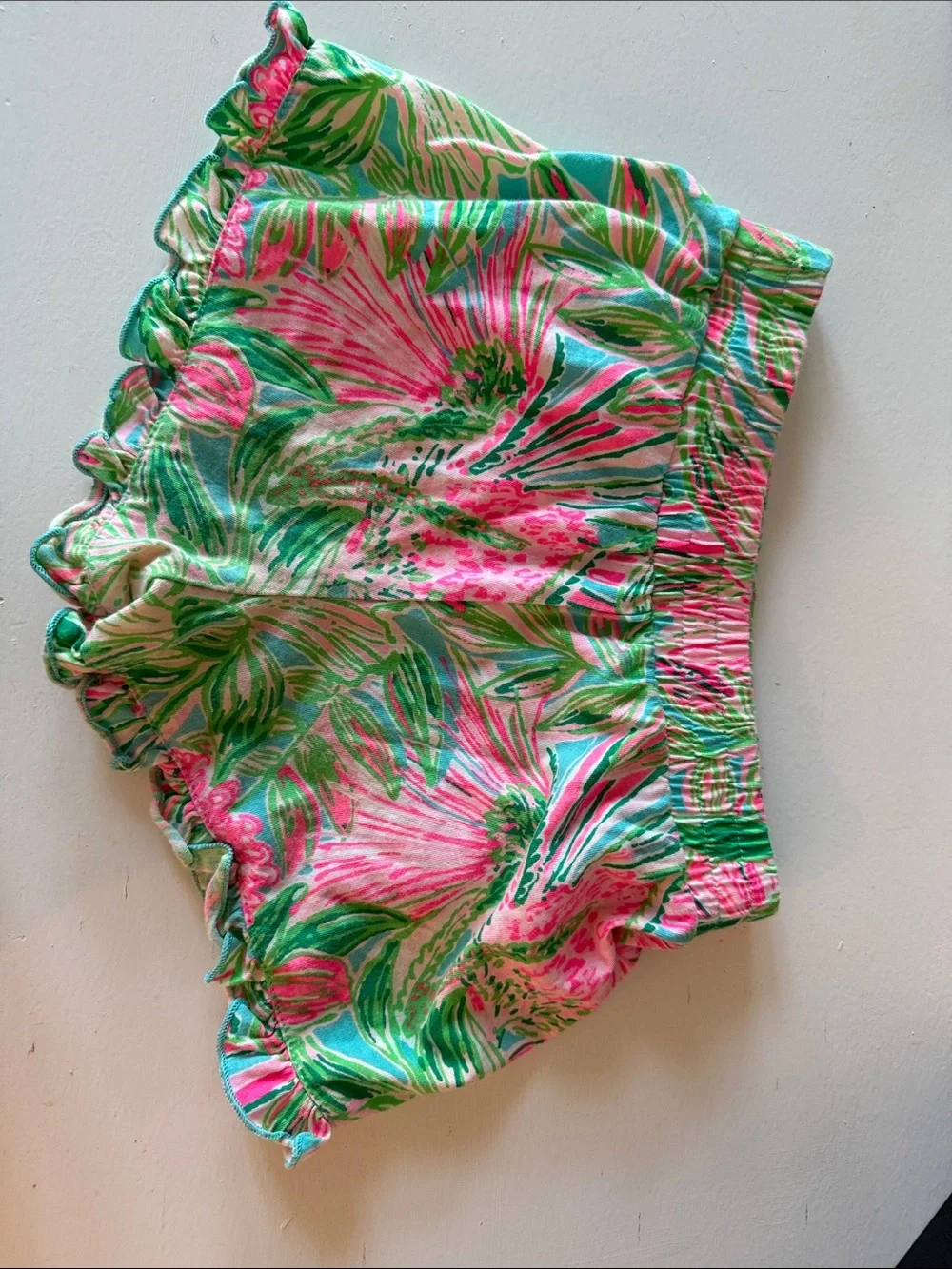 Pink & Green Tropical Ruffle Shorts - Picture 2 of 5